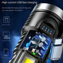 USB Rechargeable Flashlight High Power OSL COB White Strong Resistant Portable Camping Emergency LED Lighting Black Long