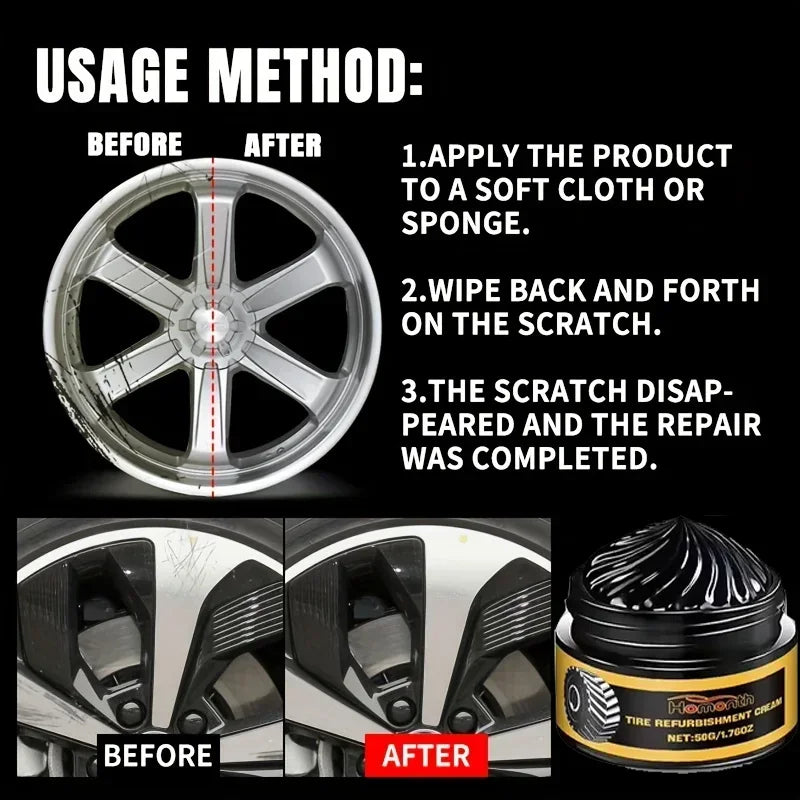 Car Wheel Rim Scratch Refurbishment Paste, Tire Rim Scratch Paint Repair Paste - Black And White Silver Aluminum Alloy Rim