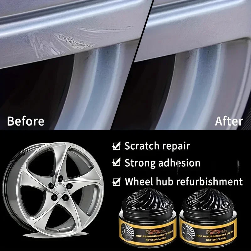 Car Wheel Rim Scratch Refurbishment Paste, Tire Rim Scratch Paint Repair Paste - Black And White Silver Aluminum Alloy Rim